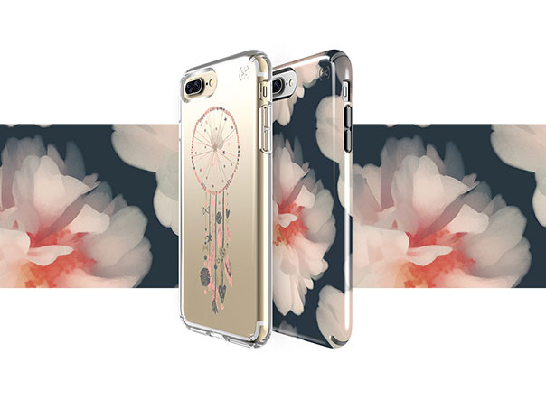 Clear dreamcatcher iPhone case and floral summer iPhone cases with a floral background