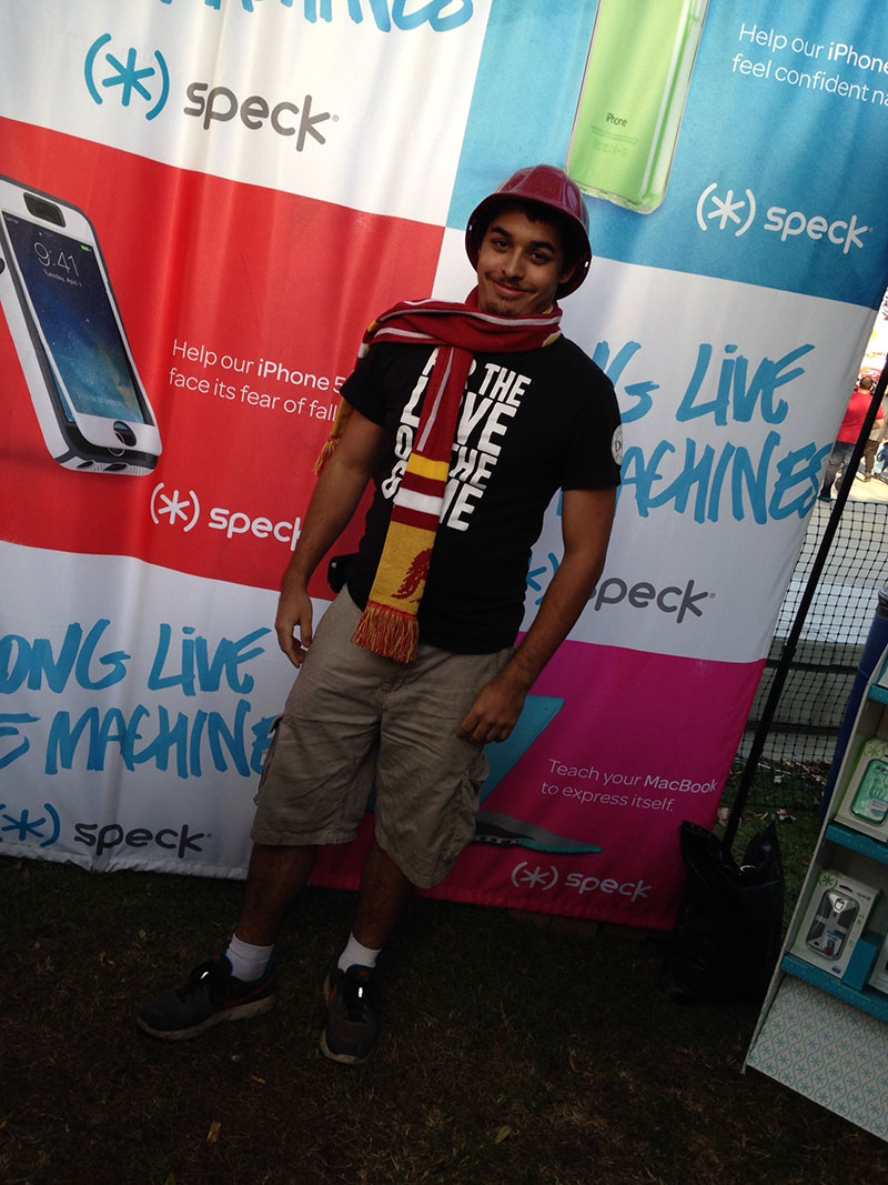 Fans showing their USC pride by donning red and gold accessories at the ESPN LA / Speck Products Tailgate Party!