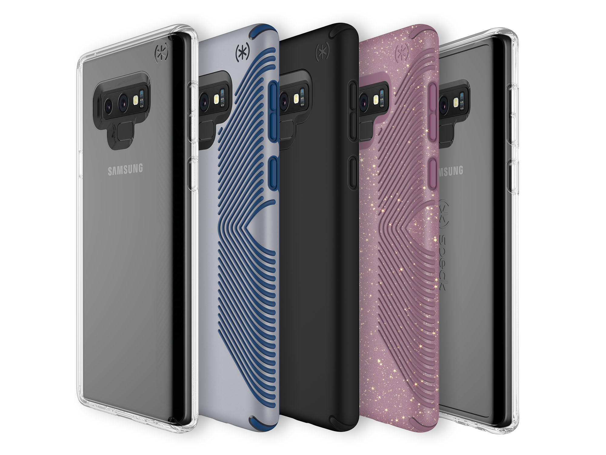 Samsung Galaxy Note9 Family—Presidio STAY CLEAR, Presidio GRIP, Presidio PRO, Presidio GRIP + GLITTER, and GemShell